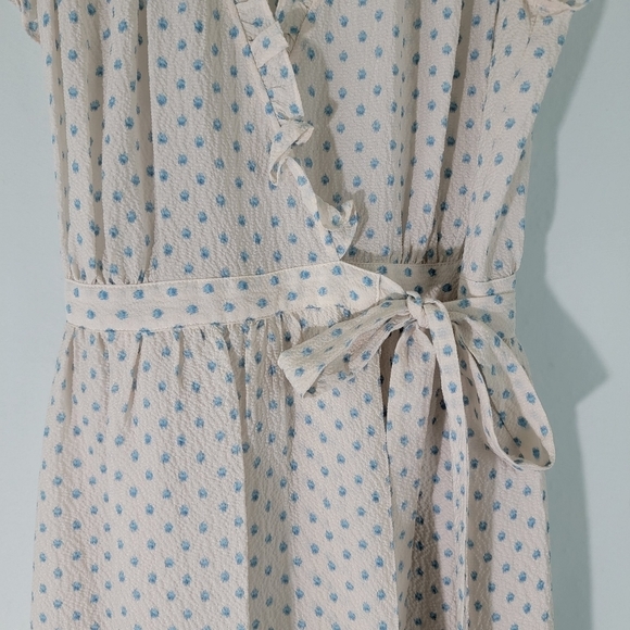 Rebecca Taylor Ikat Sleeveless Polkadot Wrap Dress Sz 2 White/Blue Ruffle - Picture 6 of 12